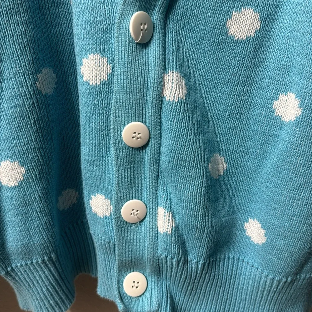 Vintage Blue and White Polka Dot Cardigan - London Fog- Women’s Size Large - Picture 3 of 8